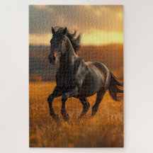 Magnífico Cavalo Preto Paisagem de Outono Jigsaw P