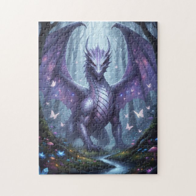 Quebra-cabeça Magnífico Dragão Roxo na Floresta (Vertical)