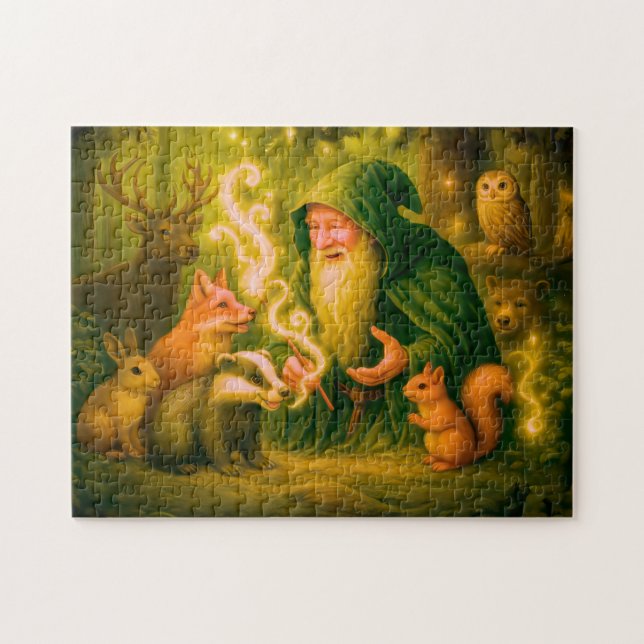 Quebra-cabeça Mago da floresta falando com animais em óleo (Horizontal)