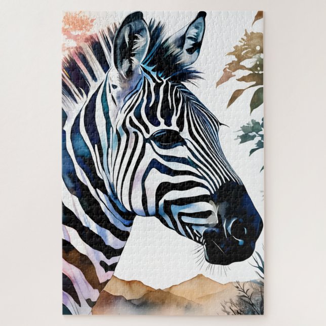 Quebra-cabeça Maiestosa Zebra em Aquarela (Vertical)