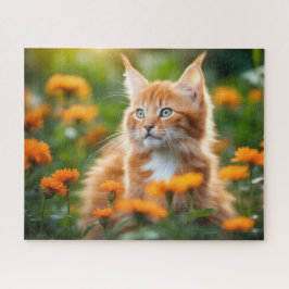 Quebra-cabeça Maine Coon Kitten Num Campo De Flor