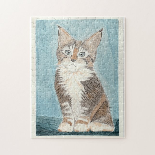 Quebra-cabeça Maine Coon Kitten Original Watercolor Painting (Vertical)