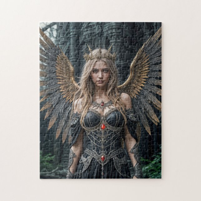 Quebra-cabeça Majestoso Anjo Negro com Asas Douradas (Vertical)