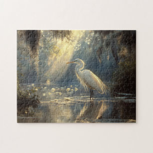 Quebra-cabeça Majestoso Egret em um pântano sereno iluminado pel