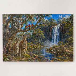 Quebra-cabeça Majestoso Wombat Canguru & Cachoeira 1014 peças