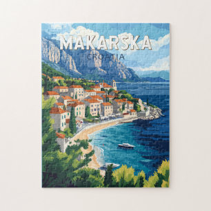 Quebra-cabeça Makarska Croácia Illustração Viagem Art Vintage