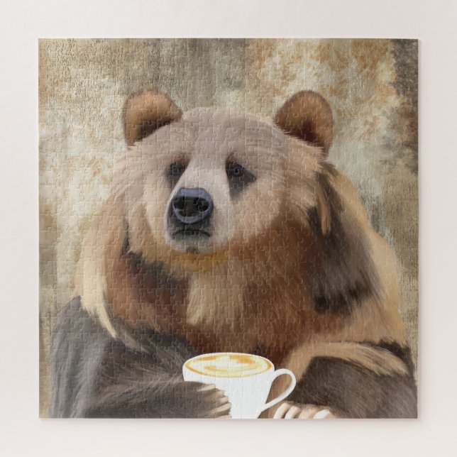 Quebra-cabeça Mal Acorda Urso Grizzly Saindo Café (Vertical)