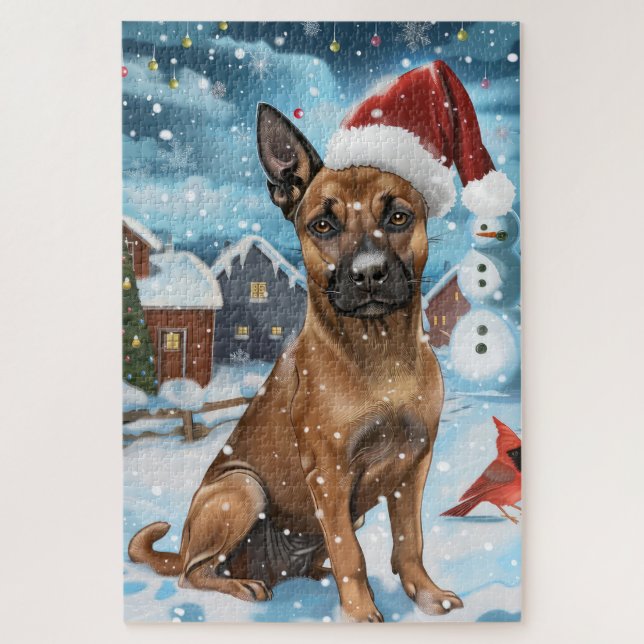 Quebra-cabeça Malinoi Belga Cão Inverno Wonderland Natal (Vertical)