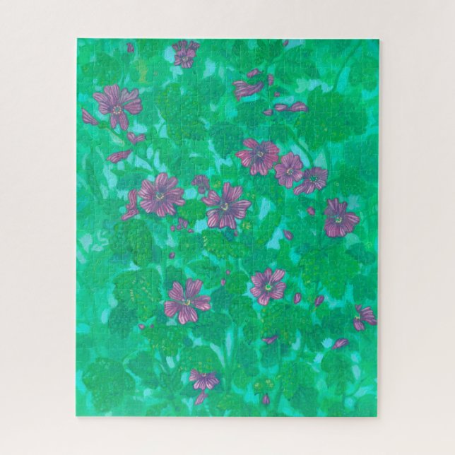 Quebra-cabeça Mallow Bloom, Malva Flores de Verão Pintura Floral (Vertical)