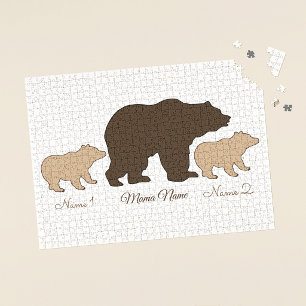 Quebra-cabeça Mama Urso Personalizada Com 2 Nomes de Filhos Pres