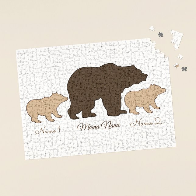 Quebra-cabeça Mama Urso Personalizada Com 2 Nomes de Filhos Pres (Criador carregado)