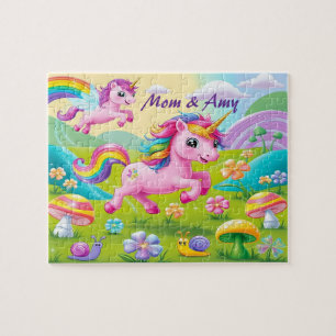 Quebra-cabeça Mamãe Mágica & Bebê Unicórnio Cogumelo Flor Prados