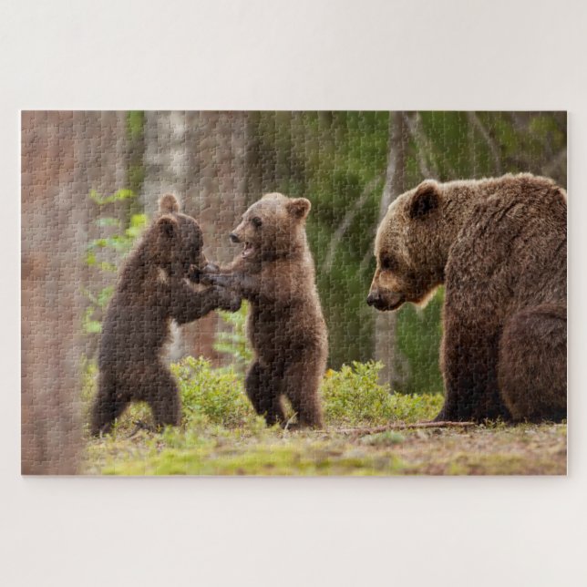 Quebra-cabeça Mamãe Urso Pardo Com Filhotes Brincalhões (Horizontal)