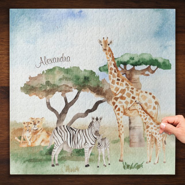 Quebra-cabeça Mamães de aquarelas e animais bebês africanos (Criador carregado)