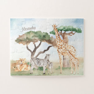 Quebra-cabeça Mamães de aquarelas e animais bebês africanos