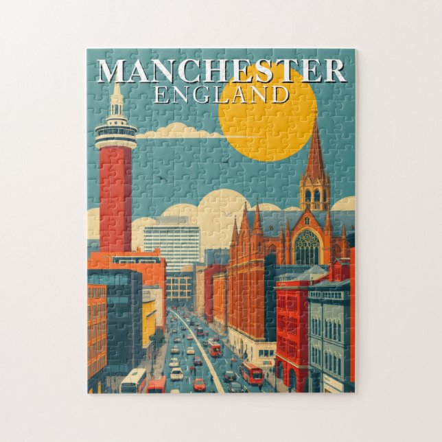Quebra-cabeça Manchester Inglaterra Viagem Antiga  (Vertical)