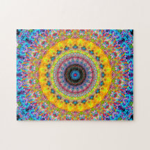 Mandala azul e amarela brilhante