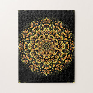 Quebra-cabeça Mandala Dourado preta floral