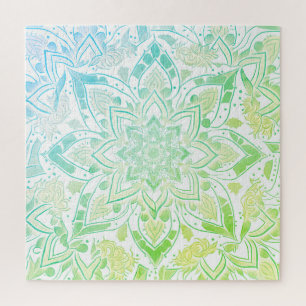 Quebra-cabeça Mandala em Aqua Blue & Verde limão