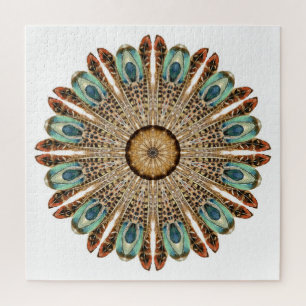 Quebra-cabeça Mandala Feather Watercolor: Design de rendas natur