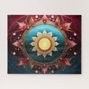 Quebra-cabeça Mandala Red Teal Blue Dourado