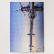 Manhã do inverno com os moinhos de vento nos