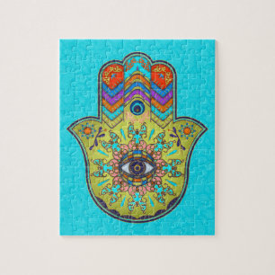Quebra-cabeça Mão colorida de Hamsa com paisley