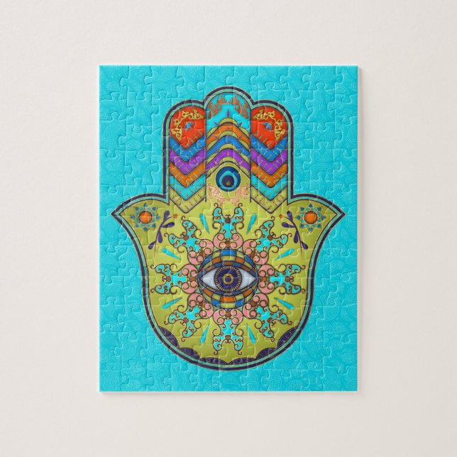 Quebra-cabeça Mão colorida de Hamsa com paisley (Vertical)