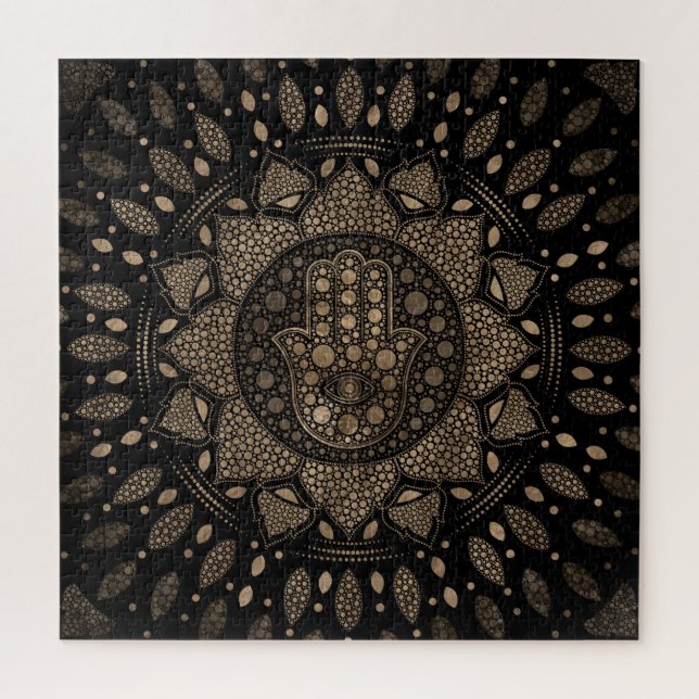 Quebra-cabeça Mão de Hamsa - Mão de Fátima em Lotus mandala (Vertical)