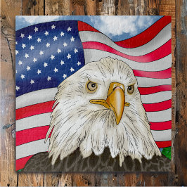 Quebra-cabeça Mão Desenhada Águia Balda e Bandeira Americana Pat