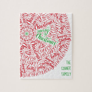 Quebra-cabeça Mão Feliz de Natal - Lettered Mandala Elegante Red