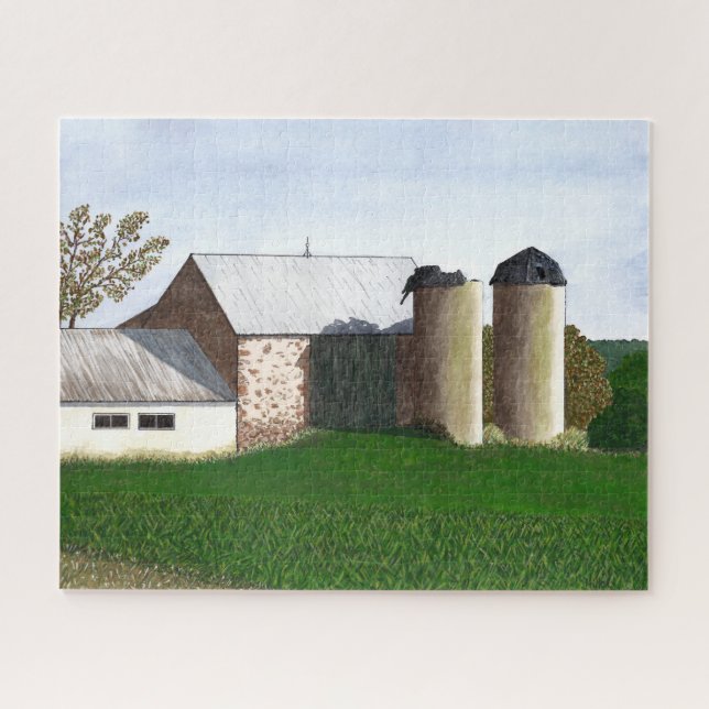 Quebra-cabeça Mão pintada por Rustic Barn e Silo Scene (Horizontal)