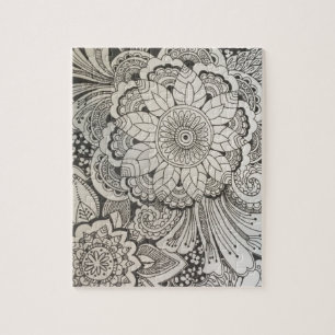 Quebra-cabeça Mão preto e branco floral tirado