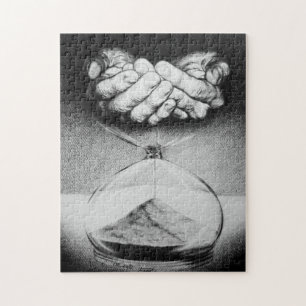Quebra-cabeça Mãos de ampulheta do tempo Lápis desenho Arte surr