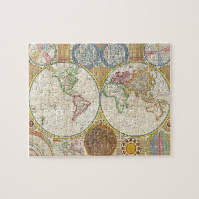 Quebra-cabeça Mapa 1794 de Samuel Dunn do mundo nos hemisférios (Horizontal)