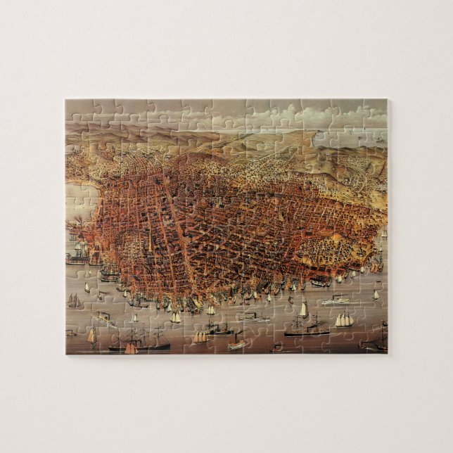 Quebra-cabeça Mapa Aéreo Antiquado de São Francisco, Califórnia (Horizontal)