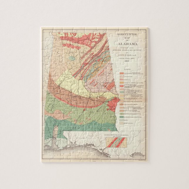 Quebra-cabeça Mapa agrícola do Alabama (1882) (Vertical)