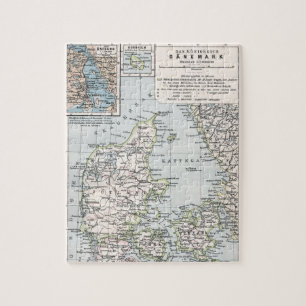Quebra-cabeça Mapa antigo da Dinamarca, Danmark em dinamarquês,