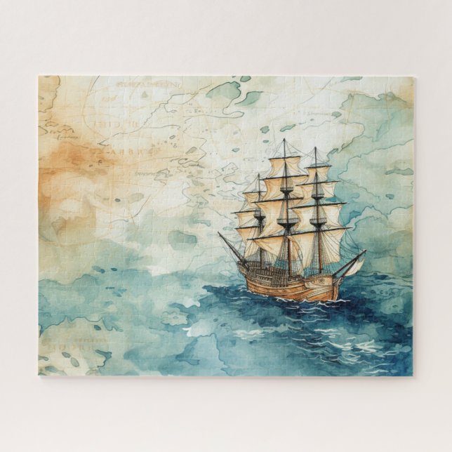 Quebra-cabeça Mapa Antigo de Barco à Vela Temático Náutico Vinta (Horizontal)
