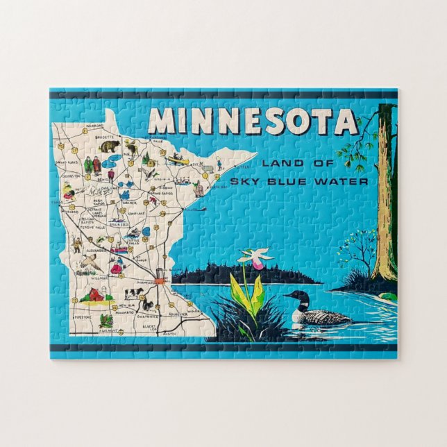 Quebra-cabeça Mapa Antigo de Minnesota 28x35cm (Horizontal)