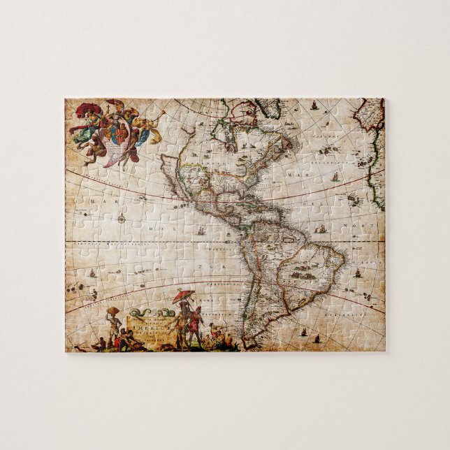 Quebra-cabeça Mapa Antigo do Continente Americano (Horizontal)