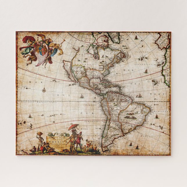 Quebra-cabeça Mapa Antigo do Continente Americano (Horizontal)