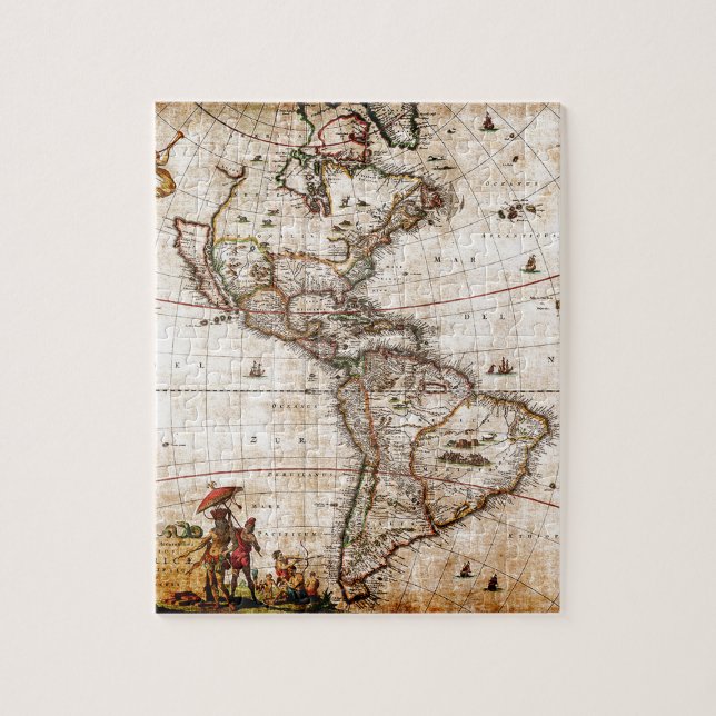 Quebra-cabeça Mapa Antigo do Continente Americano (Vertical)