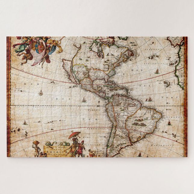 Quebra-cabeça Mapa Antigo do Continente Americano (Horizontal)