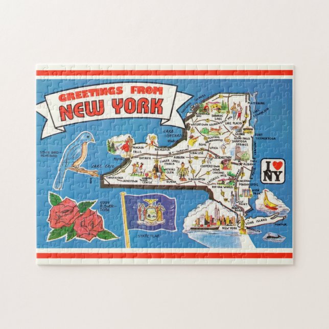 Quebra-cabeça Mapa Antigo do Estado de Nova York 11x14 (Horizontal)