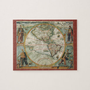 Quebra-cabeça Mapa Antigo do Mundo das Américas, 1597