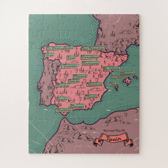 Quebra-cabeça Mapa antigo vintage da Espanha (Vertical)