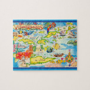 Quebra-cabeça Mapa Colorido das Ilhas Virgens 8x10