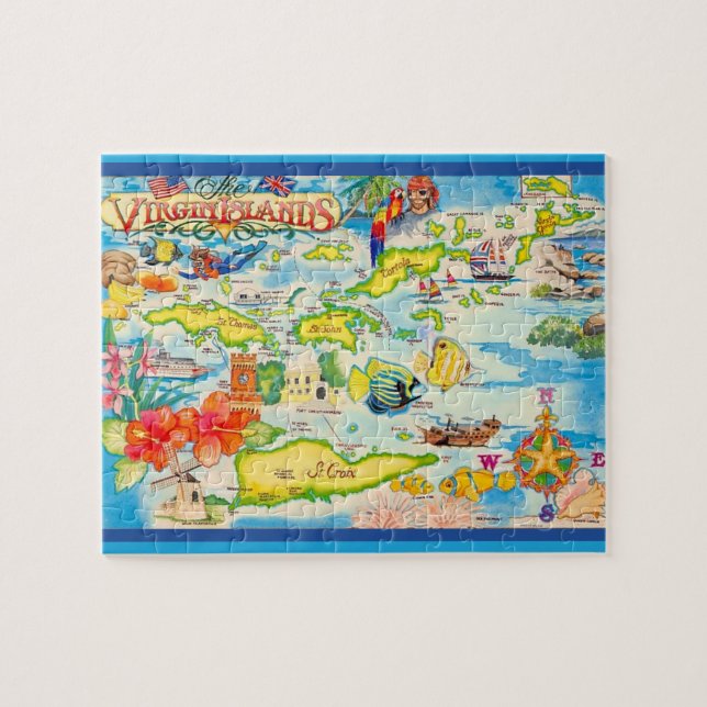 Quebra-cabeça Mapa Colorido das Ilhas Virgens 8x10 (Horizontal)