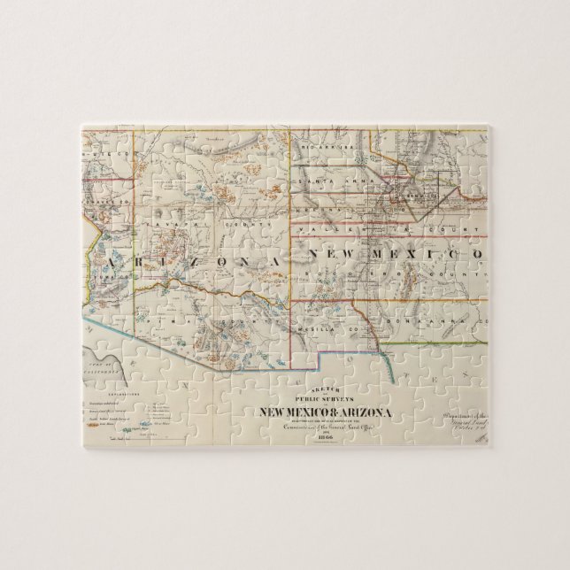 Quebra-cabeça Mapa da Arizona e do Novo México (1866) (Horizontal)